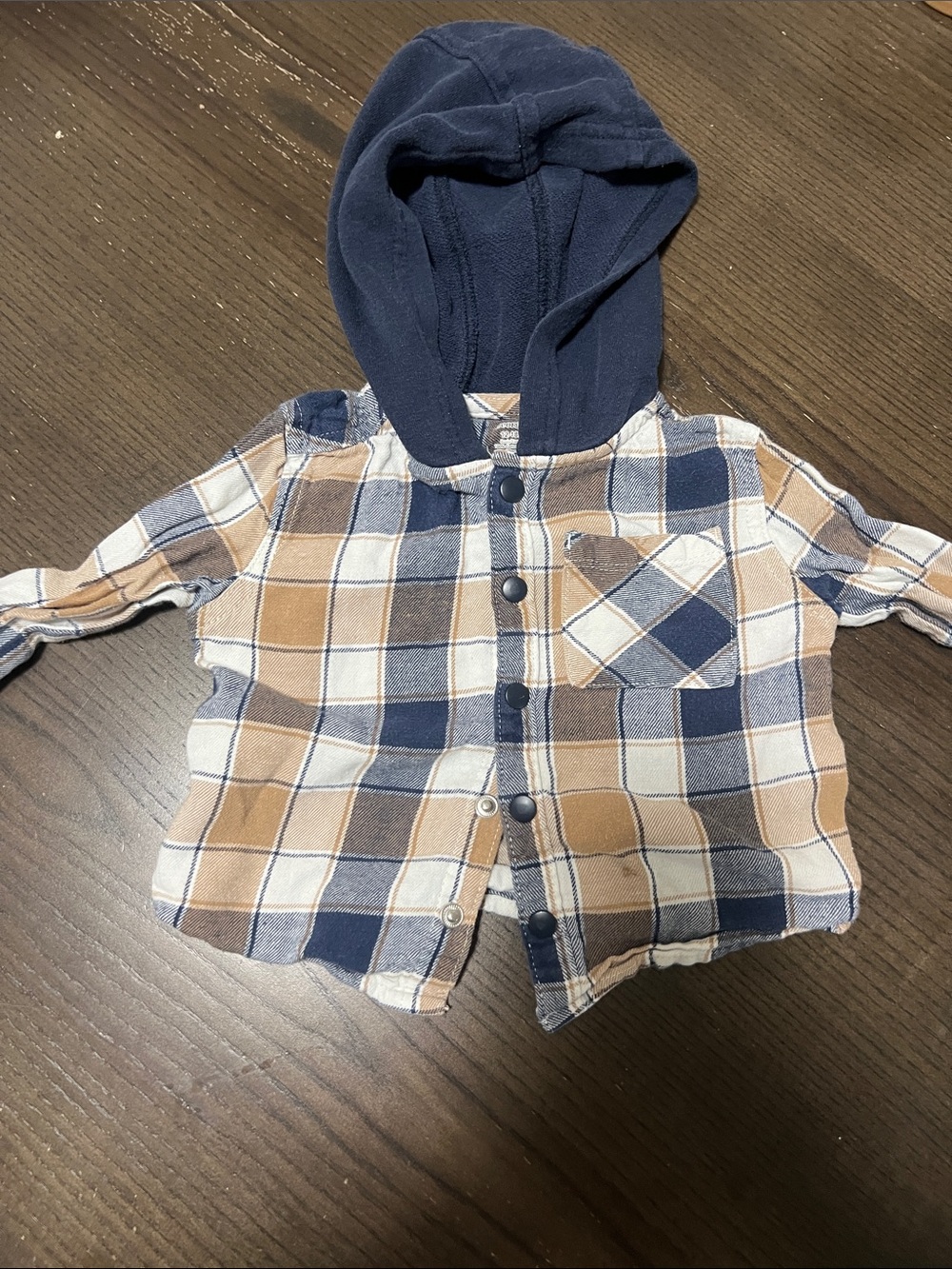 George Navy, Tan & White Plaid Hooded Button-Up Shirt